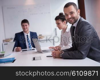 young business people group have meeting and working in modern bright office indoor