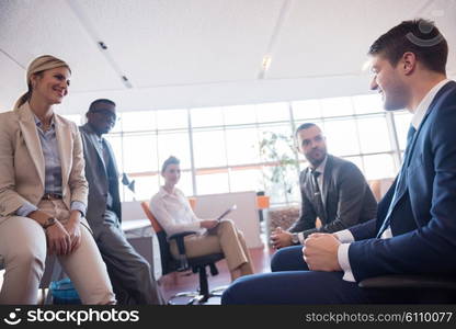 young business people group have meeting and working in modern bright office indoor