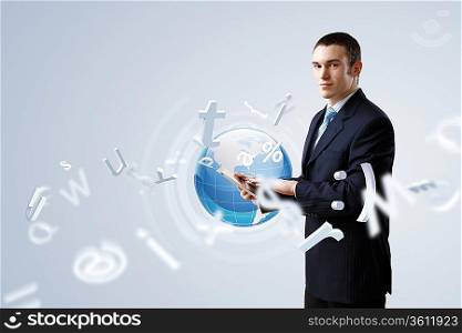Young business person working with a notebook