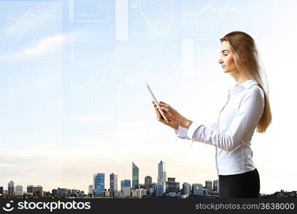 Young business person working with a notebook