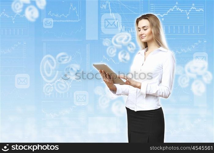Young business person working with a notebook