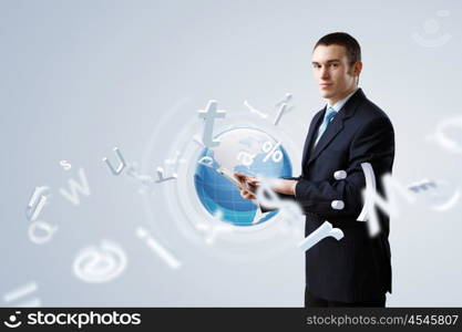 Young business person working with a notebook