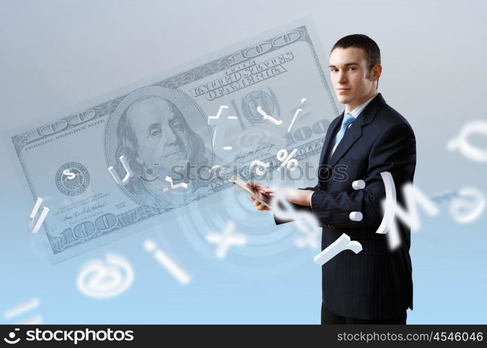 Young business person working with a notebook