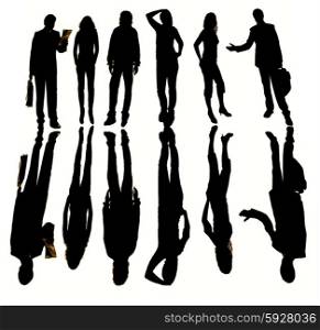 young business team in silouette, isolated on white