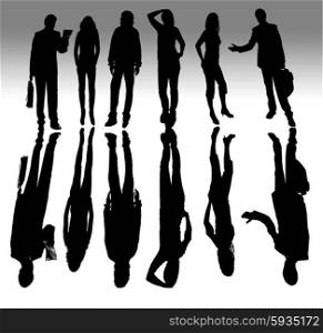 young business team in silouette, isolated on white