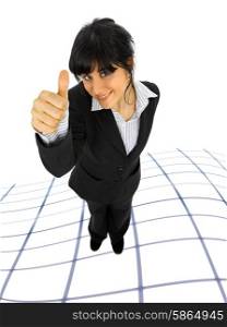 young business woman full body going thumb up