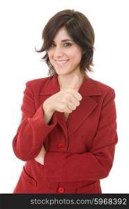 young business woman going thumb up, isolated