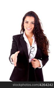 Young business woman offering handshake