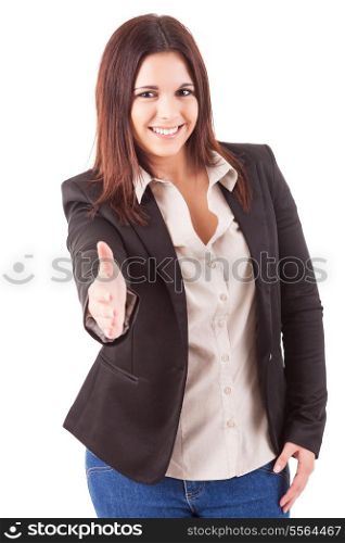 Young business woman offering handshake