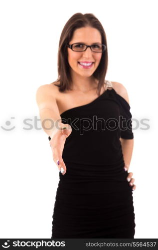 Young business woman offering handshake