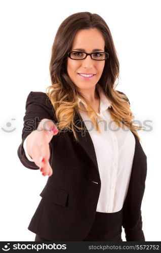 Young business woman offering handshake