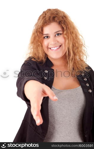 Young business woman offering handshake