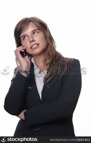 young business woman on the phone isolated on white