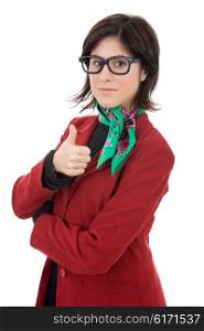young business woman portrait isolated going thumb up