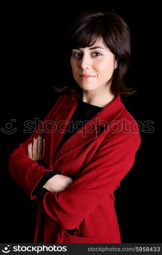 young business woman portrait on black background
