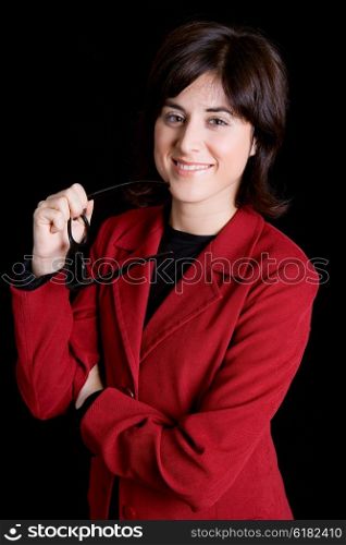 young business woman portrait on black background