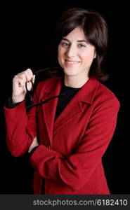 young business woman portrait on black background