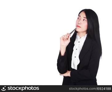 young business woman thinking isolated on white background