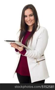 young business woman with a tablet pc, isolated