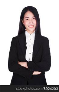 Young business woman with arms crossed isolated on white background