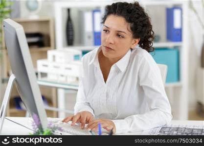 young business woman with computer in the office