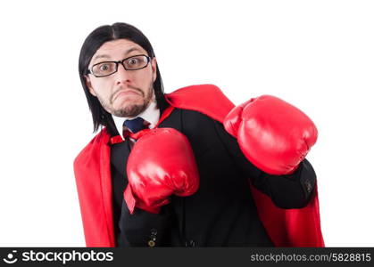 Young businessman boxer isolated on white