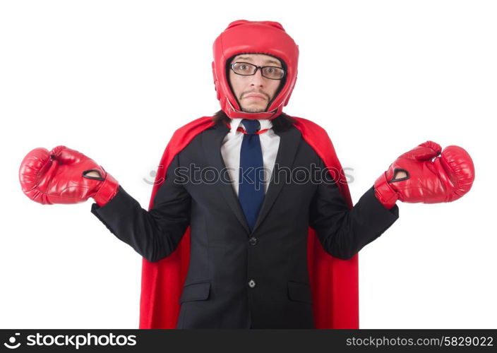 Young businessman boxer isolated on white