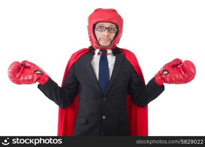 Young businessman boxer isolated on white