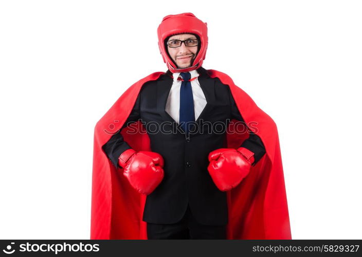 Young businessman boxer isolated on white