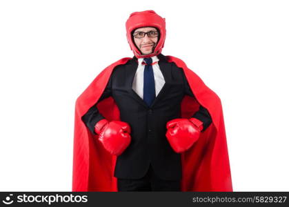 Young businessman boxer isolated on white