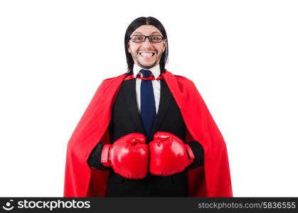 Young businessman boxer isolated on white