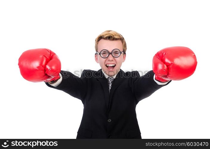 Young businessman boxer isolated on white