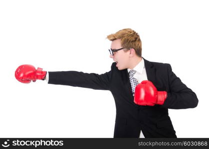 Young businessman boxer isolated on white