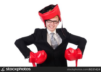 Young businessman boxer isolated on white