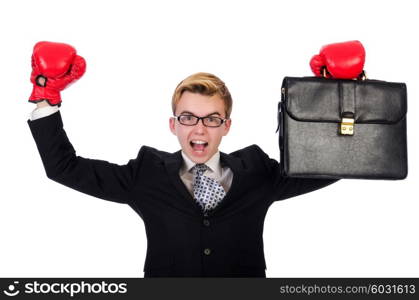 Young businessman boxer isolated on white