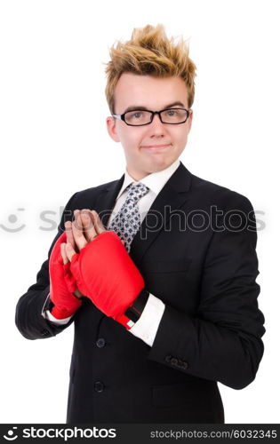 Young businessman boxer isolated on white