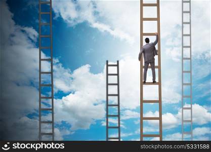 Young businessman climbing career ladder