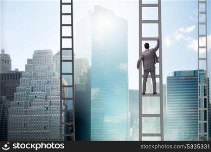 Young businessman climbing career ladder