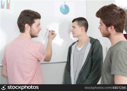 young businessman drawing business concept on whiteboard