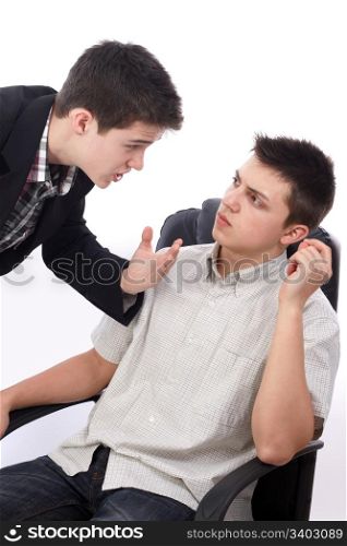 Young businessman explaining something to his boss