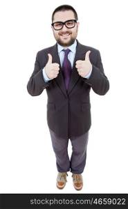 young businessman full body going thumbs up, isolated on white background