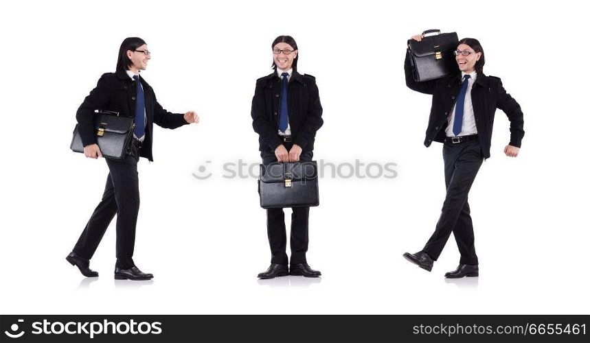 Young businessman holding briefcase isolated on white. The young businessman holding briefcase isolated on white