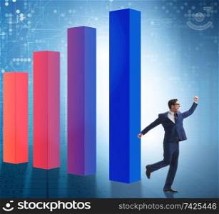 Young businessman in business concept with bar charts