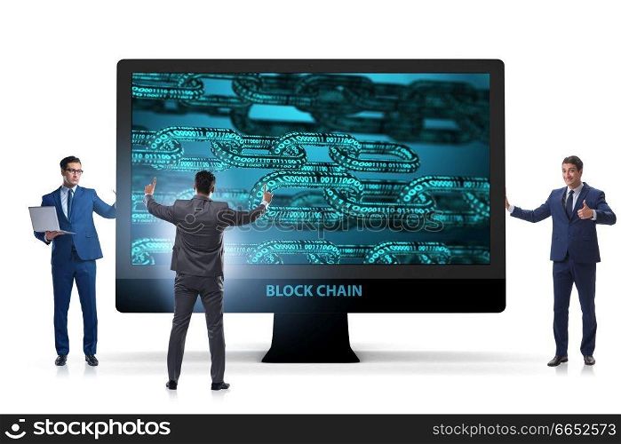 Young businessman in innovative blockchain concept