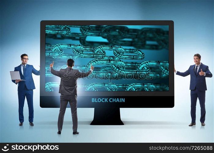 Young businessman in innovative blockchain concept