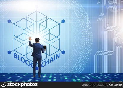 Young businessman in innovative blockchain concept