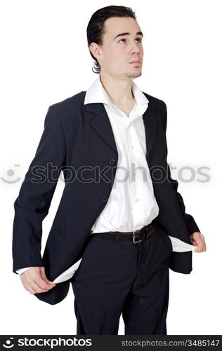 young businessman in the ruin a over white background