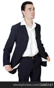 young businessman in the ruin a over white background