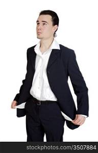 Young businessman in the ruins a over white background