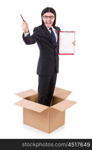 Young businessman in thinking out of box concept